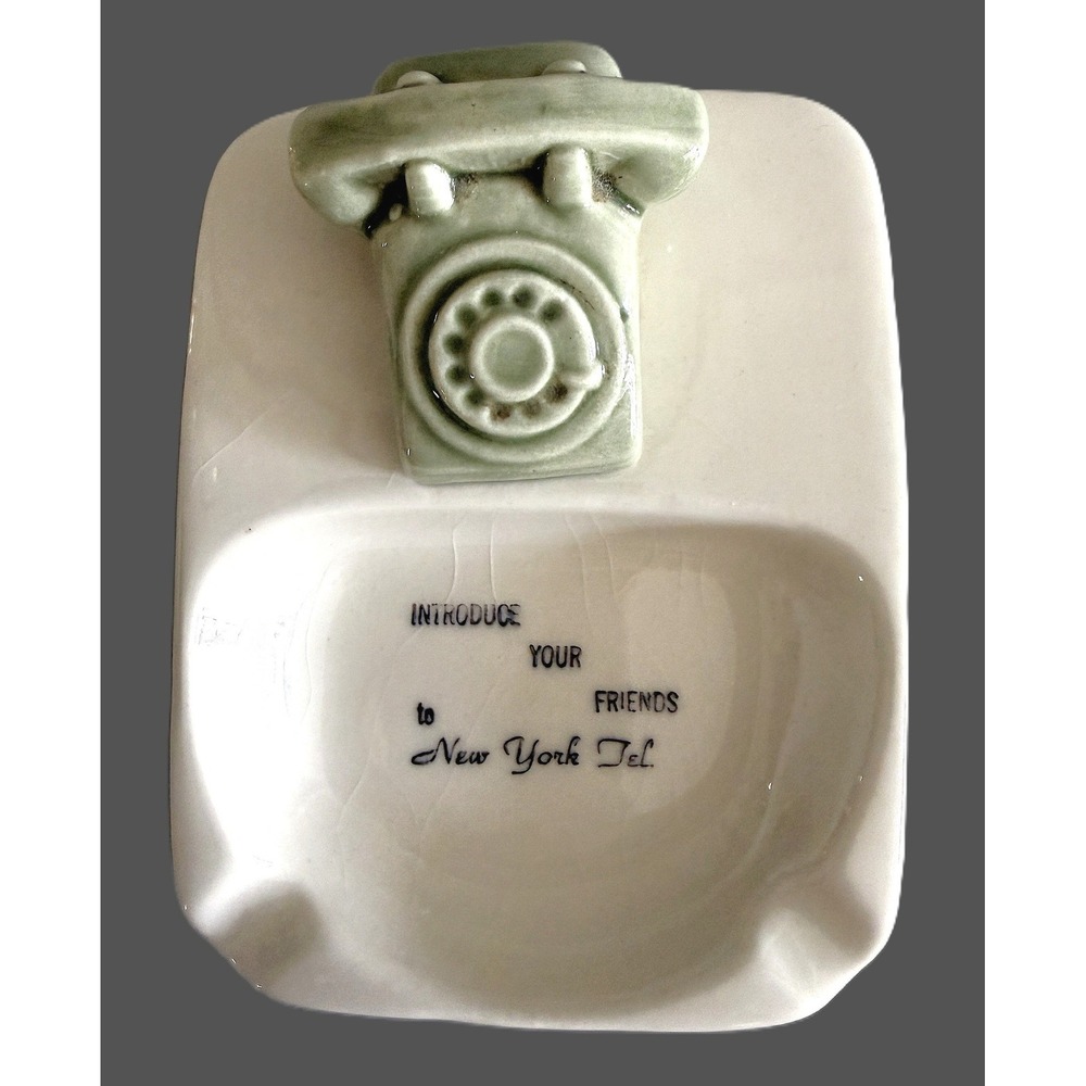 Vintage New York Telephone Co. Ashtray w/ Green Rotary Phone Promo Ceramic USA - Picture 2 of 9